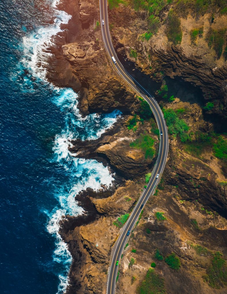 Road in Hawaii by ocean
